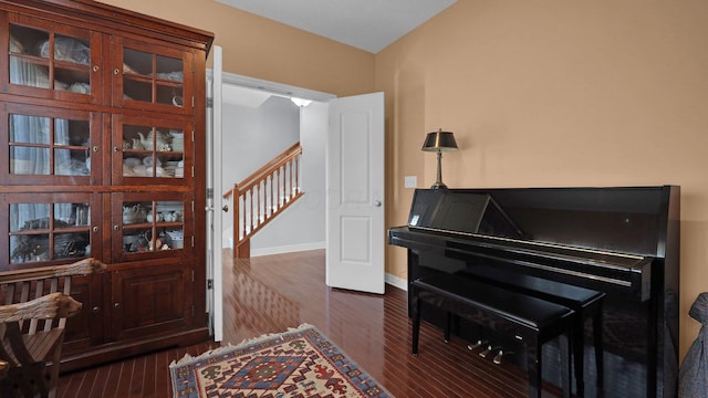 interior space with dark wood-type flooring