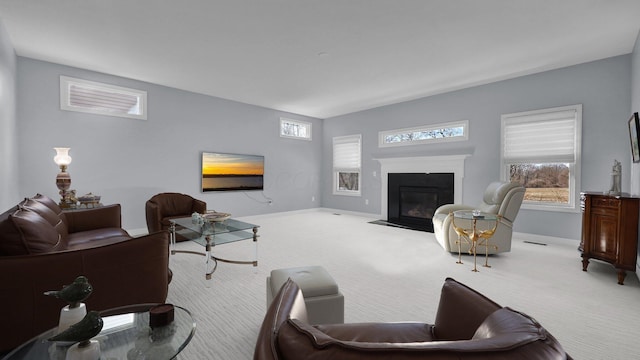 living room featuring light colored carpet