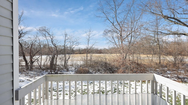 view of snow covered deck