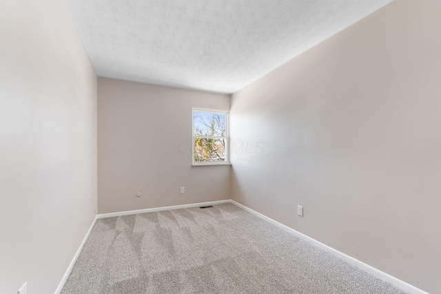 empty room featuring a textured ceiling and carpet flooring