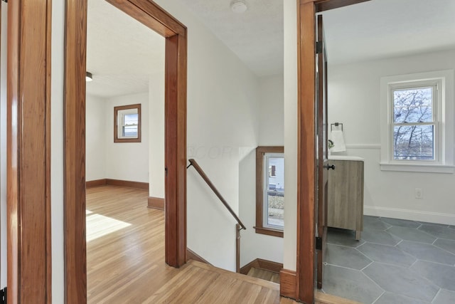 staircase with tile patterned flooring