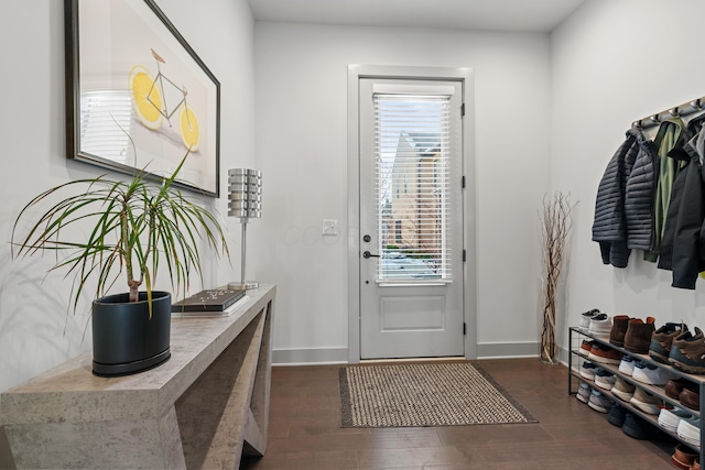 doorway featuring dark wood-type flooring