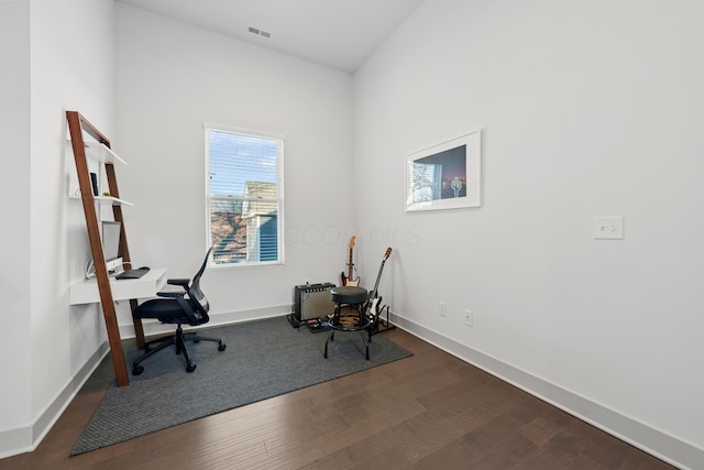 office area with dark wood-type flooring