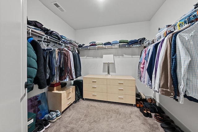 spacious closet with light colored carpet