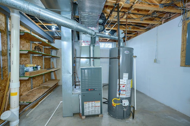 utility room with heating unit and gas water heater