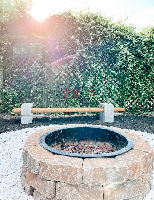 exterior details with a fire pit