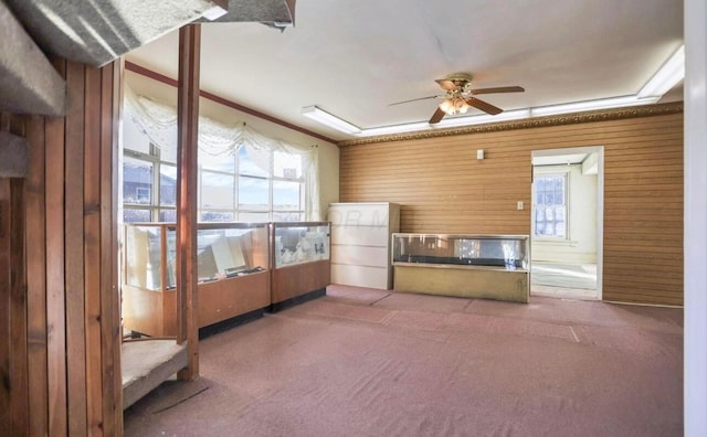 unfurnished sunroom with ceiling fan