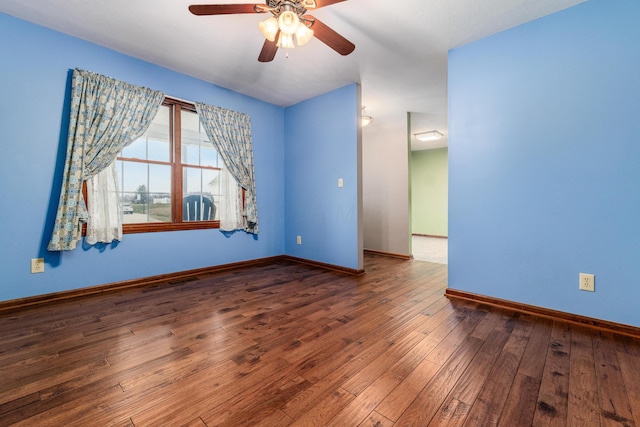 unfurnished room featuring wood-type flooring and ceiling fan