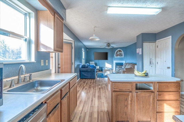 kitchen featuring plenty of natural light, sink, stainless steel dishwasher, and a textured ceiling