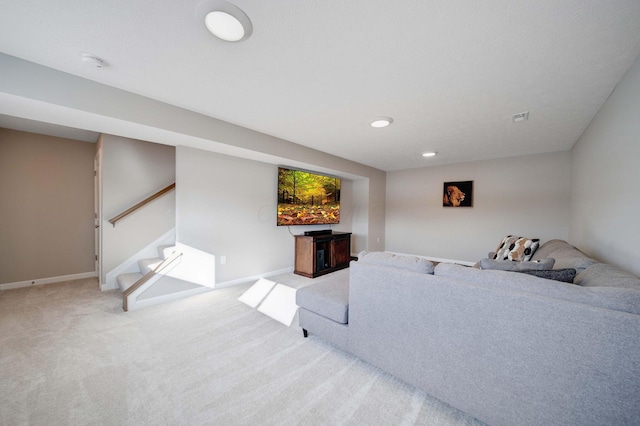 living room with light carpet