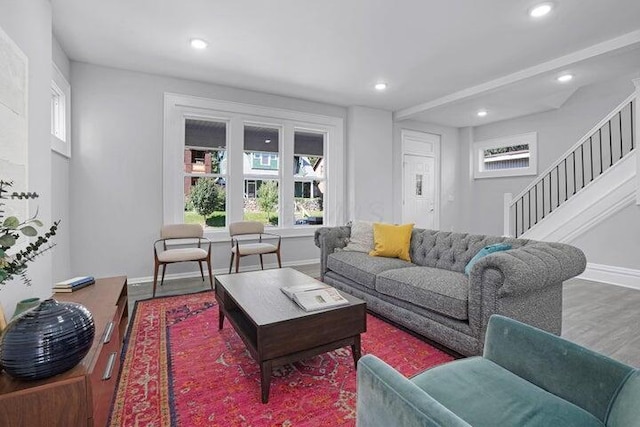 living room with wood-type flooring