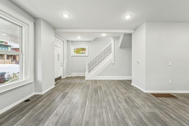 392 Morrison Ave, Columbus, OH 43205 - foyer featuring stairs, wood finished floors, baseboards, and recessed lighting