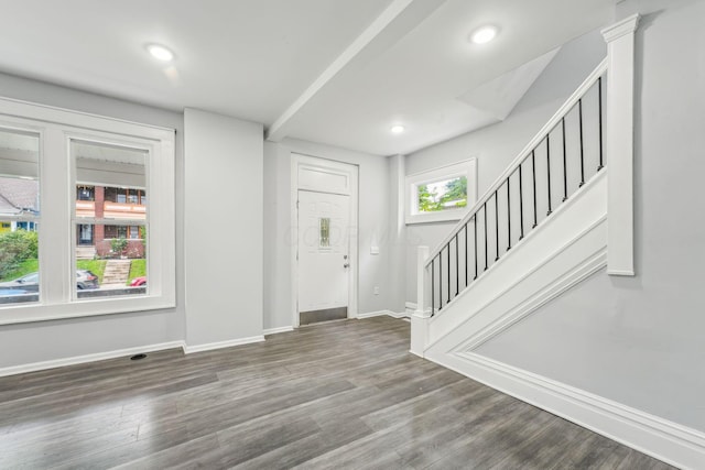 392 Morrison Ave, Columbus, OH 43205 - foyer entrance featuring stairs, baseboards, wood finished floors, and recessed lighting