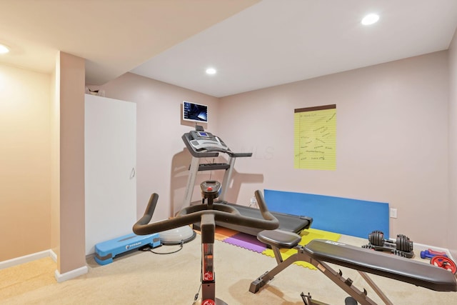 workout area featuring carpet