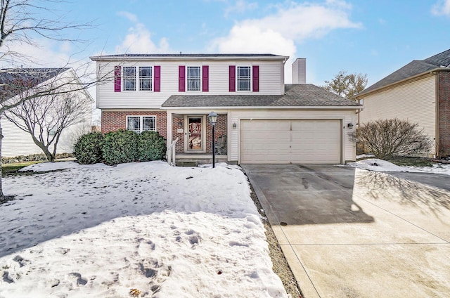 front facade with a garage