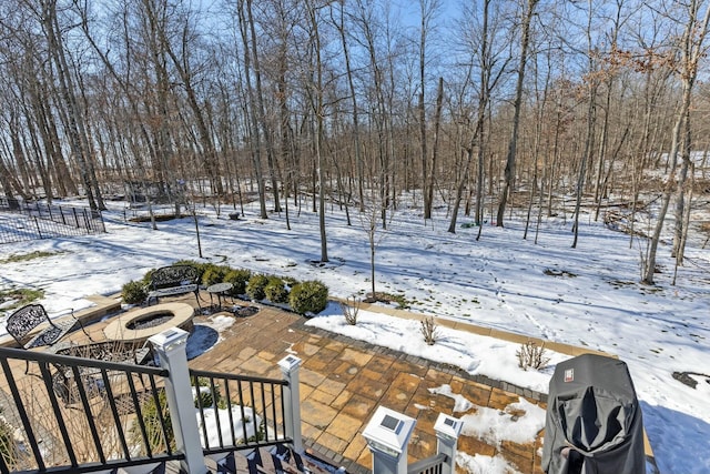 view of yard covered in snow