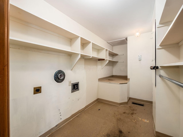 washroom with electric dryer hookup and hookup for a washing machine