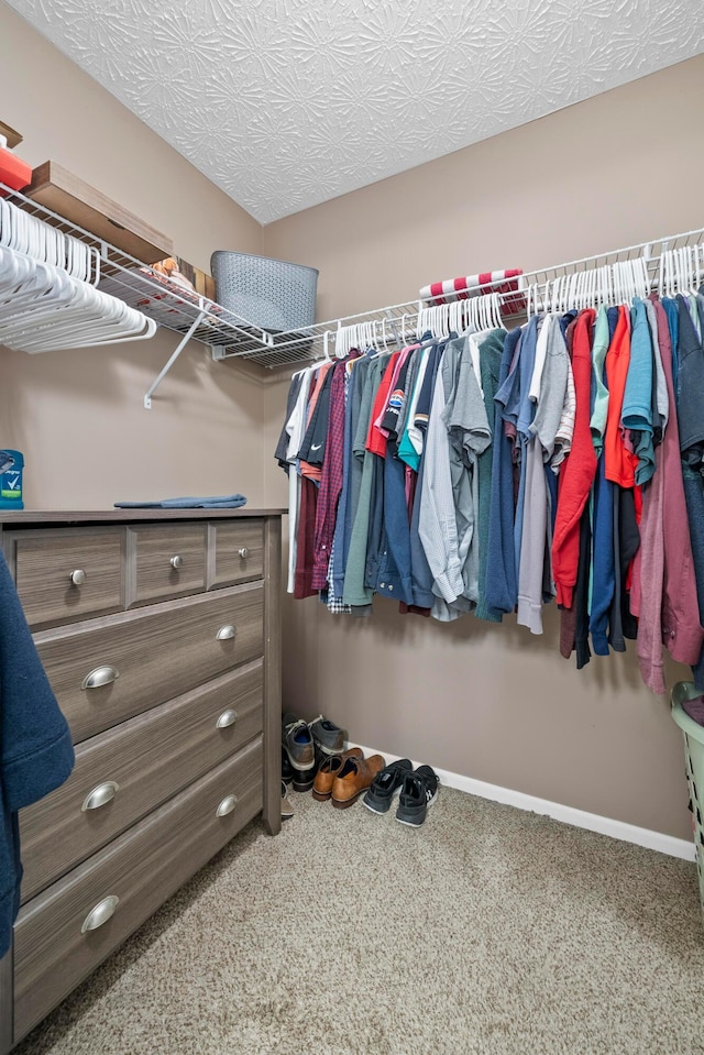 walk in closet with carpet flooring