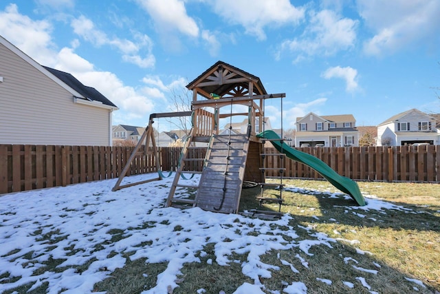 view of snow covered playground