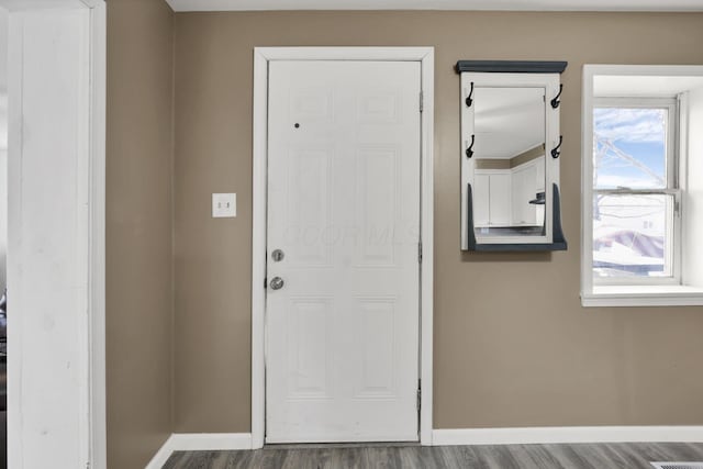 doorway with hardwood / wood-style floors