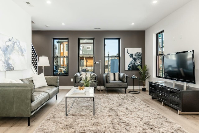 living room with light wood-type flooring