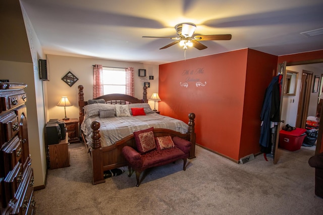 bedroom with carpet floors and ceiling fan