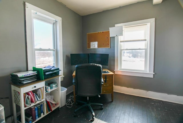 office area featuring dark wood-type flooring