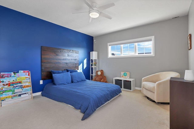 bedroom featuring carpet floors and ceiling fan