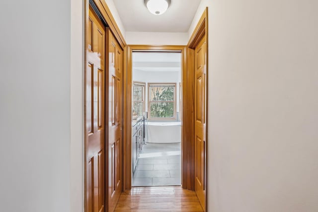 hall featuring light wood-type flooring