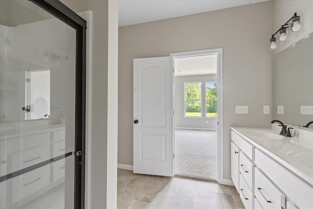 1233 Heathgate Way, Fairborn, OH 45324 - full bathroom with double vanity, a shower stall, and tile patterned flooring