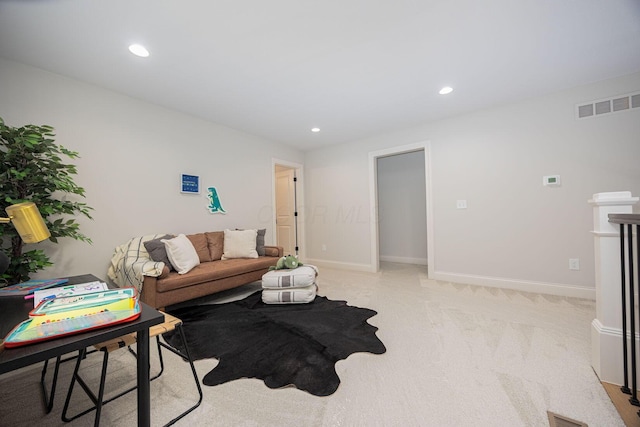 living room with light carpet