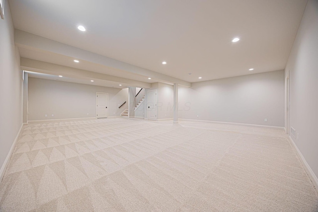 basement with light carpet