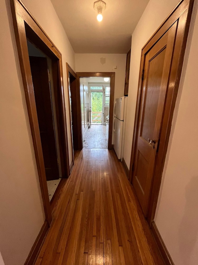 hallway with dark hardwood / wood-style floors