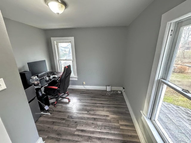 office featuring dark hardwood / wood-style flooring and a wealth of natural light