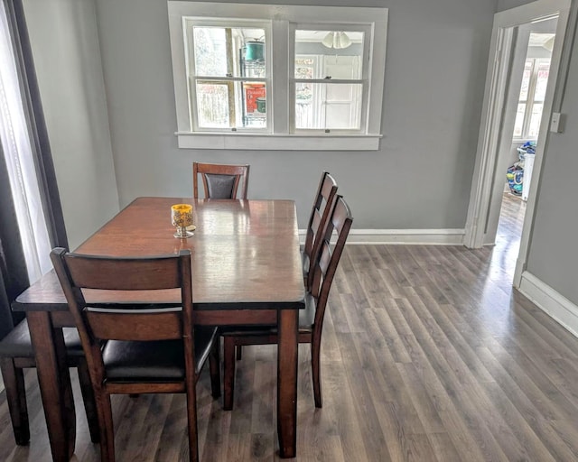 dining area with hardwood / wood-style floors