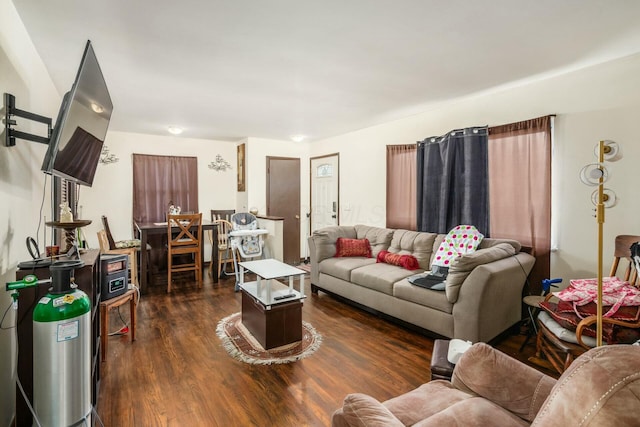 living room featuring dark hardwood / wood-style floors