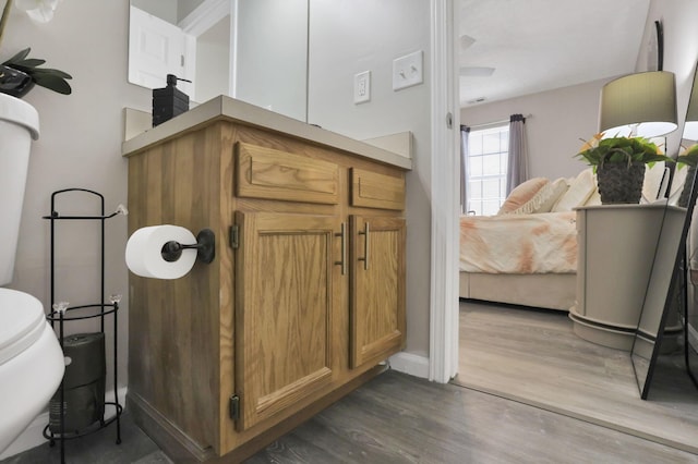 bathroom with hardwood / wood-style floors