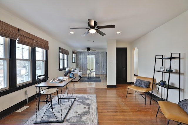 office space with hardwood / wood-style flooring