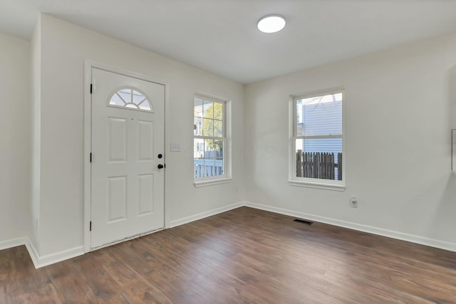 foyer entrance featuring dark hardwood / wood-style floors