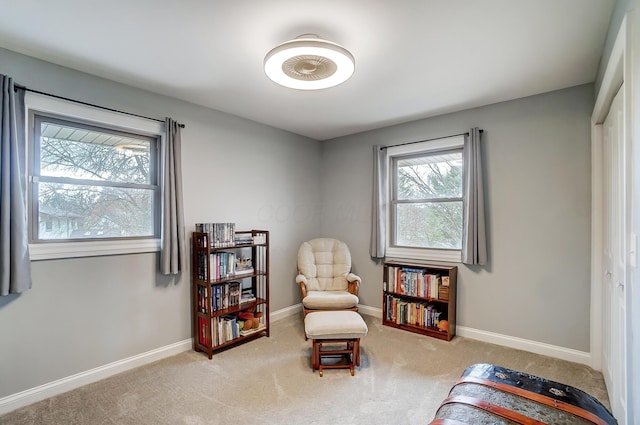 living area with light carpet and a healthy amount of sunlight