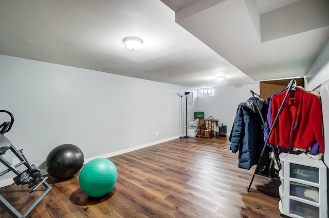 exercise area featuring hardwood / wood-style flooring