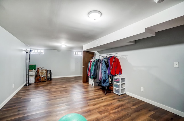 spacious closet with dark wood-type flooring