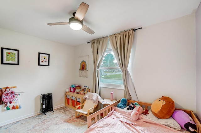 bedroom featuring ceiling fan