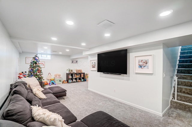 living room with carpet floors