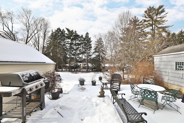 view of yard layered in snow