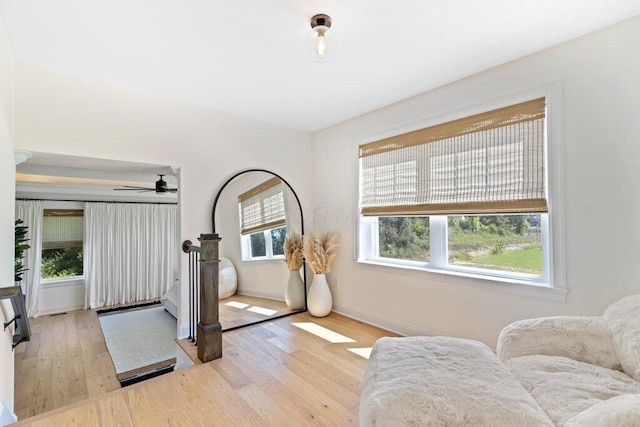 sitting room with light hardwood / wood-style floors