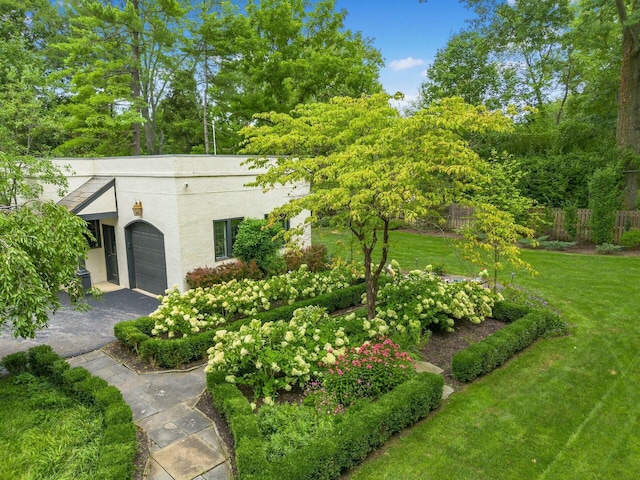 exterior space with a garage