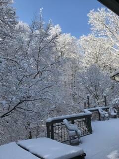 view of snow covered deck