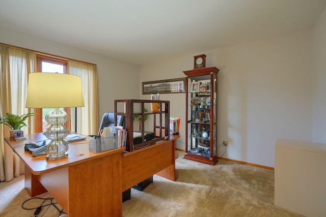 home office with light colored carpet