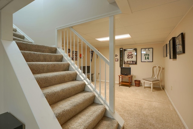 stairs featuring carpet